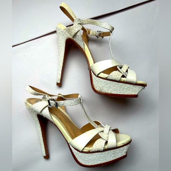 Schutz White Embellished Patform Heeled Sandals Size 7 - Picture 1 of 7